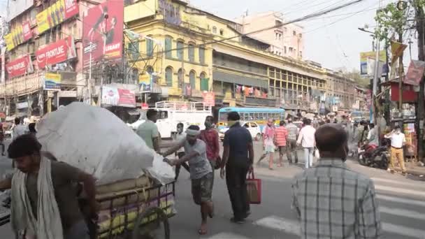 Crowded City Street Bara Bazar Lively Shopping District Calcutta Busy — Stock Video