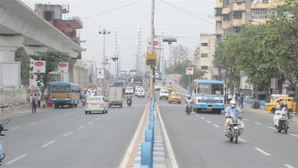 Vista Para Movimentada Cidade Kolkata Vista Paisagem Rua Durante Uma — Vídeo de Stock