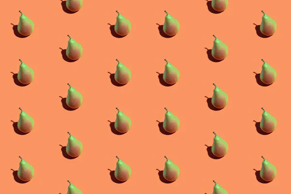 Birnenmuster Farbenfrohe Nahtlose Muster Frischer Birnen Auf Orangefarbenem Hintergrund Frische — Stockfoto