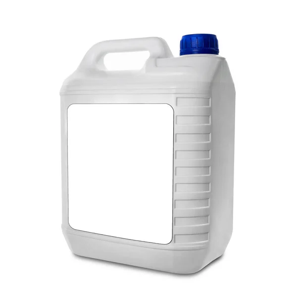 Bidon Plastique Isolé Sur Fond Blanc Grand Jerrycan Blanc Vierge — Photo