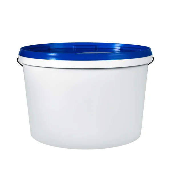 White Plastic Bucket Isolated White Background White Plastic Bucket Label — Stock Photo, Image