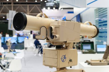 Tanksavar füze sistemi. Ukrayna yapımı ATGM uluslararası sergi Arms and Security - 2021. Seçici odaklanma. Kiev. Ukrayna - 18 Haziran 2021.