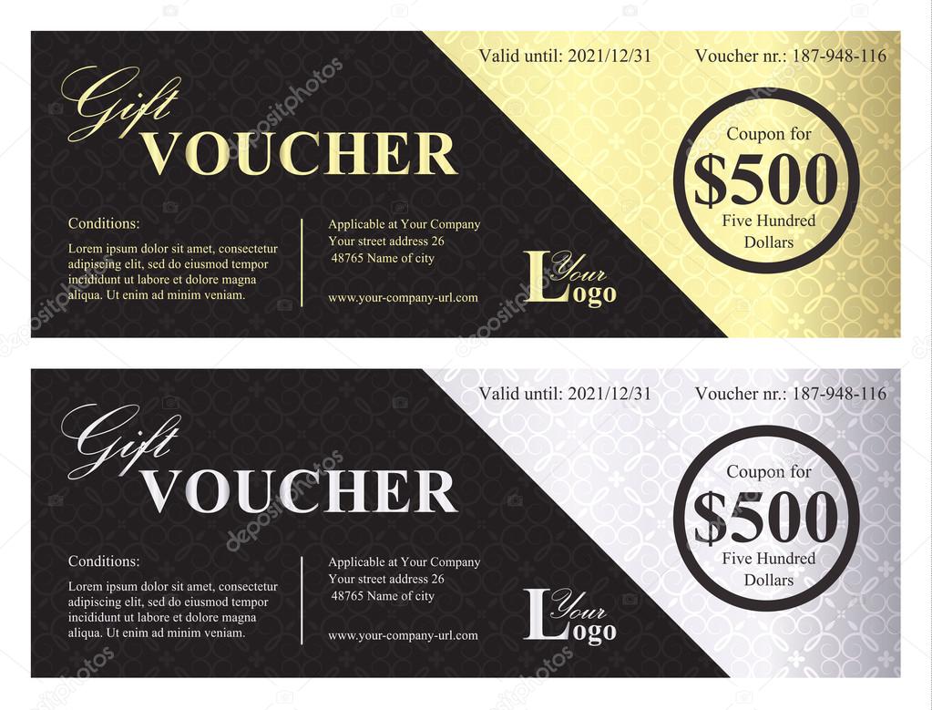 Luxury gift voucher with gold and silver ornamental background