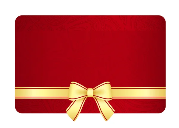 Çiçek desenli kırmızı kurdele ve vintage altın hediye kart — Stok Vektör