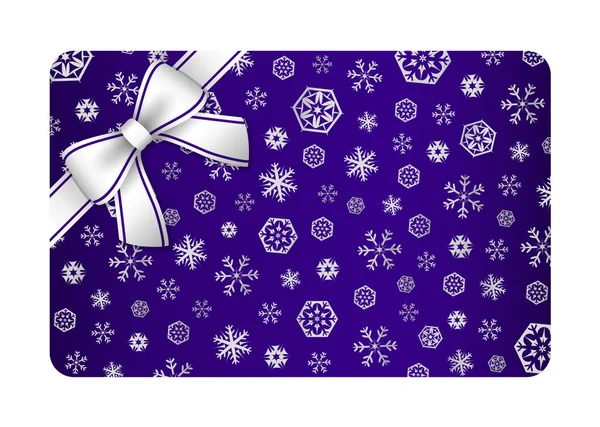 Dark blue Christmas card with silver snow flakes and ribbon in the corner — Stock Vector