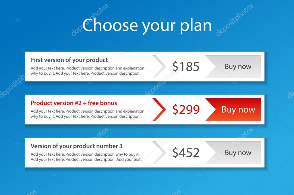Modern template for 3 pricing plans with 1 recommended