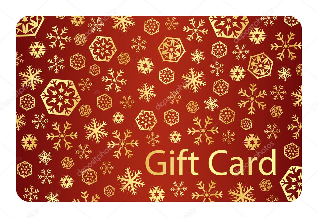 Exclusive red christmas gift card with golden snowflakes