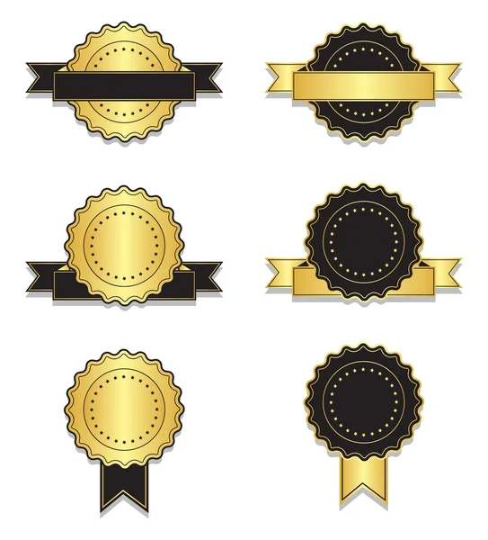 Badges vintage dorés et noirs avec ruban — Image vectorielle