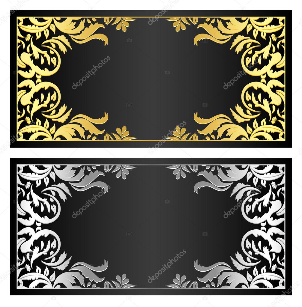 Black gift coupon with gold and silver ornament