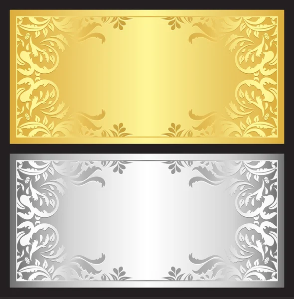 Gold and silver gift coupon with damask ornament — Stock Vector