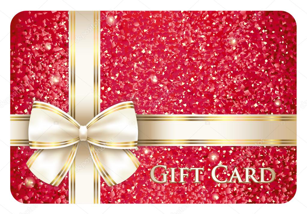 Red glossy gift card with cream ribbon