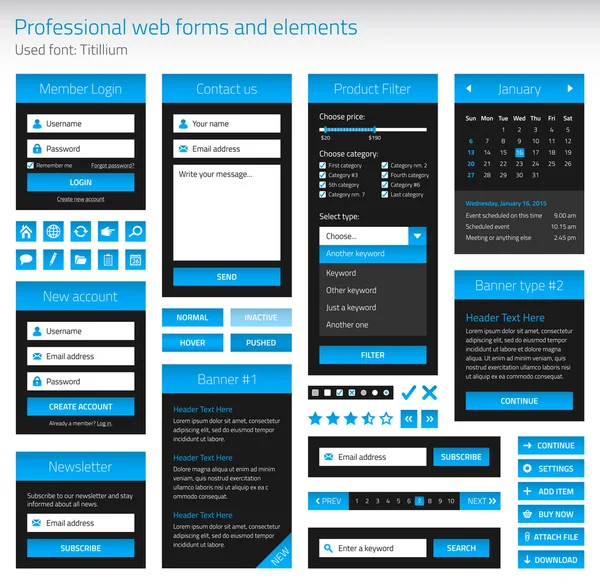 Professional set of web forms and elements — Stock Vector