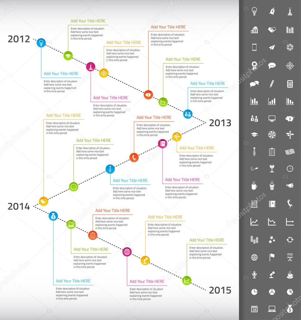 Timeline with rainbow milestones and event icons