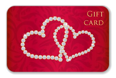 Kırmızı Valentine hediye kartı elmas oluşan dolaşık yürekleri