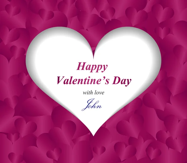 Cartão de saudação Valentine com coração de papel e padrão roxo — Vetor de Stock
