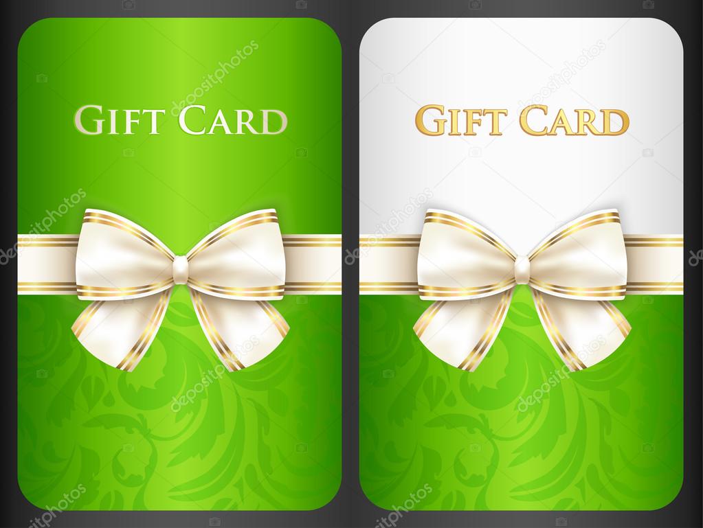 Scarlet gift card with damask ornament and cream diagonal ribbon