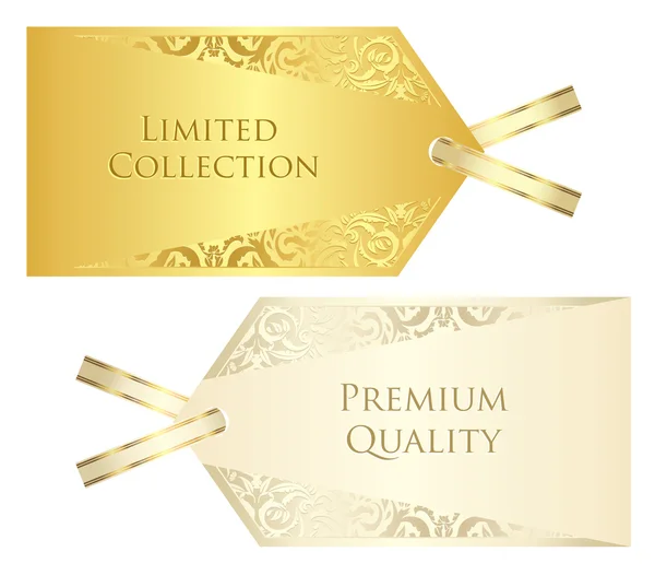 Creme de luxo e etiqueta de preço dourado com padrão vintage — Vetor de Stock