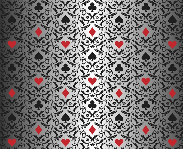 Fondo de poker de plata de lujo con adorno de símbolos de tarjeta — Vector de stock