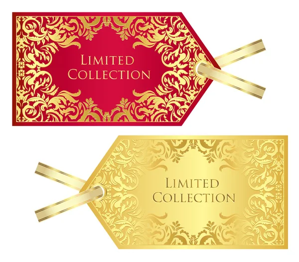 Luxe rode en gouden prijskaartje met vintage patroon — Stockvector