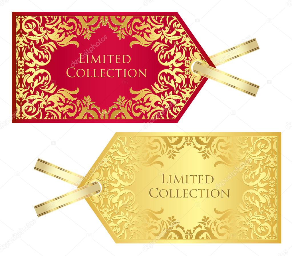 Luxury red and golden price tag with vintage pattern