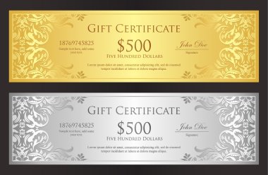 Luxury golden and silver voucher with vintage ornament clipart