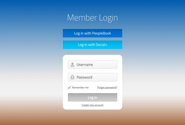 Modern member login website form with social media log in — Stock Vector