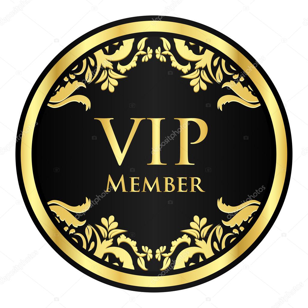 Black VIP member badge with golden vintage pattern