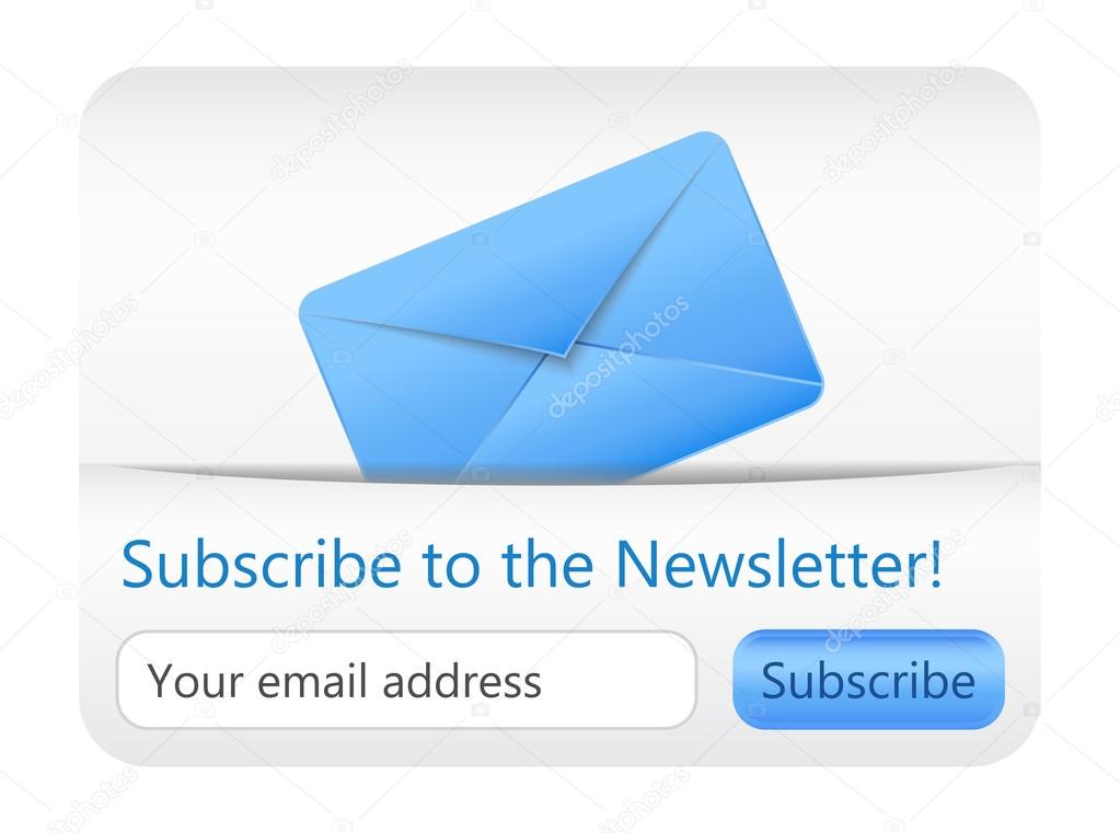 Light subcribe to newsletter website element with blue envelope