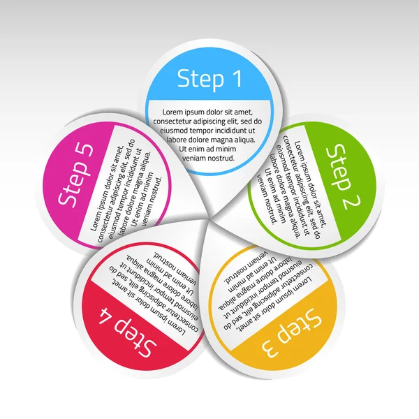 Paso uno a cinco diagrama en estilo pegatina — Vector de stock