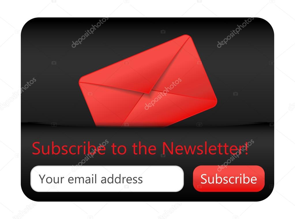 Dark subcribe to newsletter website element with red envelope