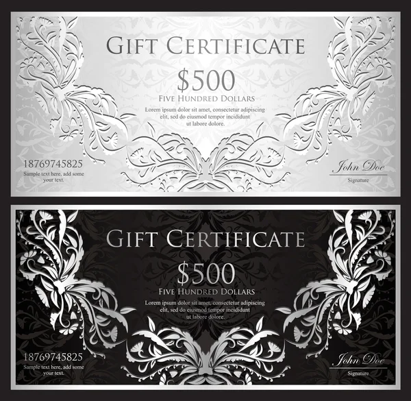 Certificado de regalo de plata de lujo en estilo vintage — Vector de stock