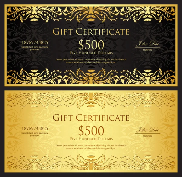 Certificado de regalo de oro de lujo en estilo vintage — Vector de stock