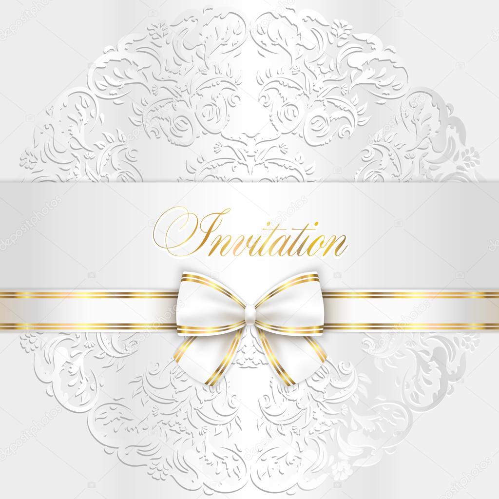 Luxury white wedding invitation with rounded lace
