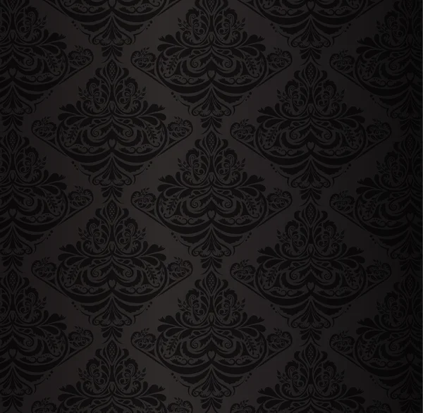 Vzorek černé damaškové, vintage květinový ornament — Stockový vektor