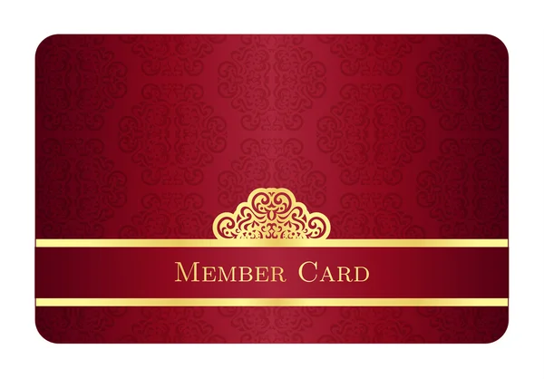 Rote Mitgliedskarte mit klassischem Vintage-Muster und goldenem Etikett — Stockvektor