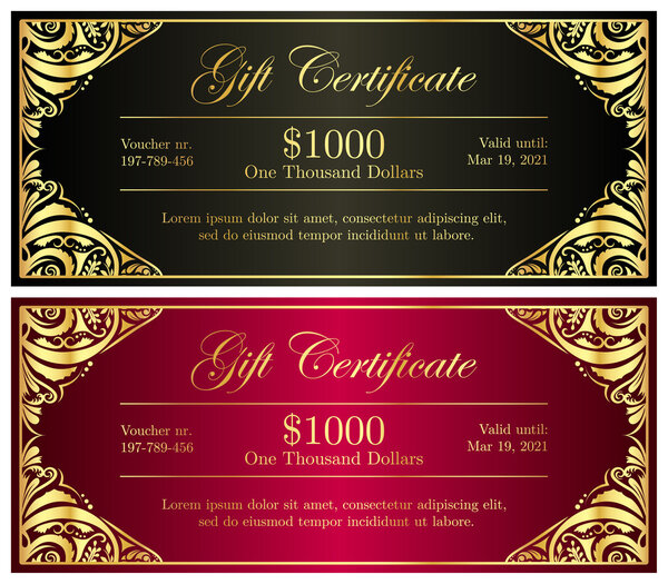Роскошный черный и красный подарочный сертификат в винтажном стиле
