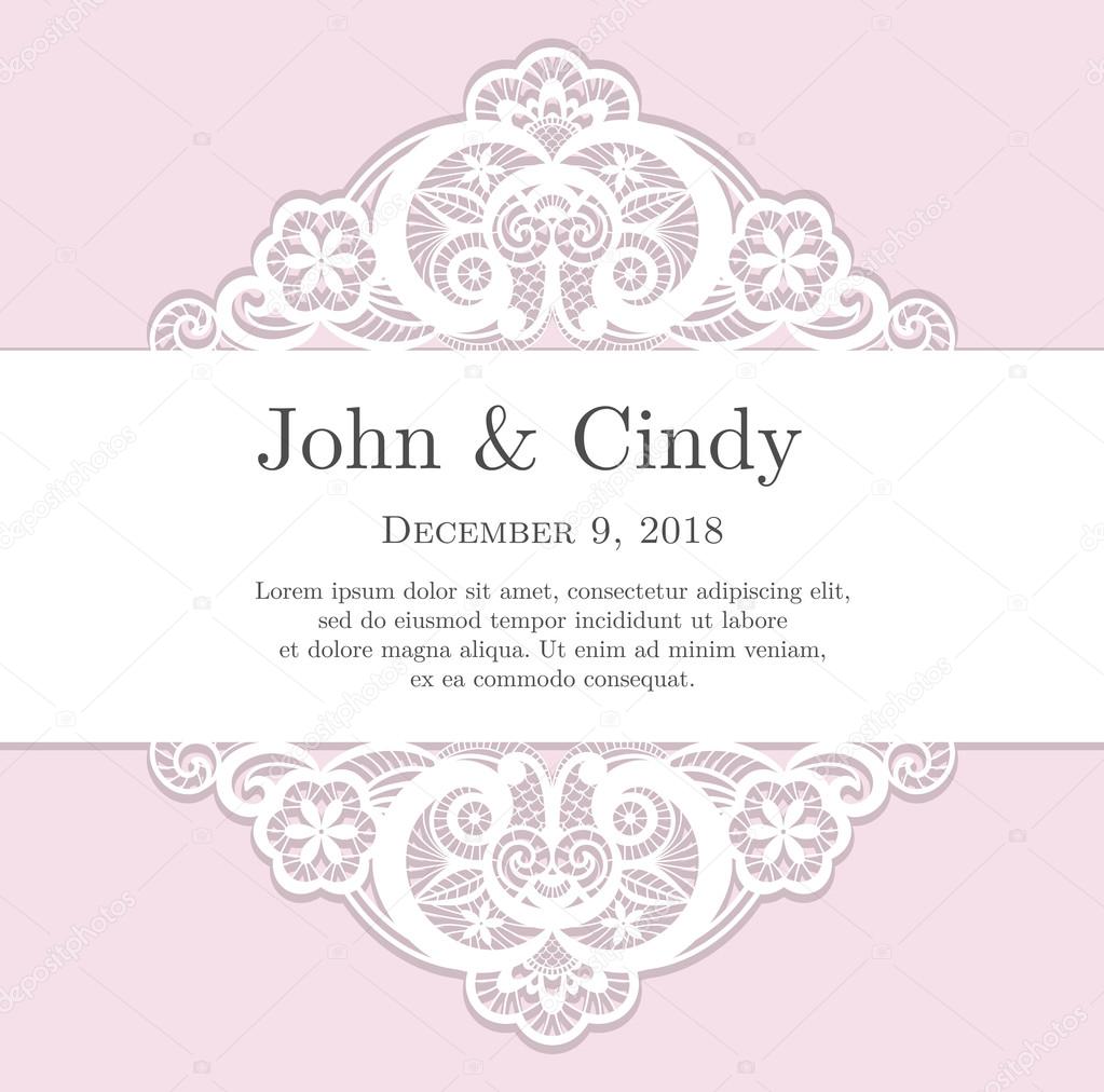 Vintage pink wedding invitation with lace decoration