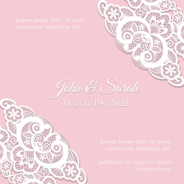 Cubierta de invitación de boda rosa vintage con decoración de encaje — Vector de stock
