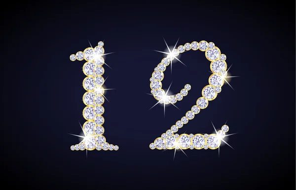 Номер 1 і 2 складаються з діамантів із золотою рамкою. Повний набір алфавітів . — стоковий вектор