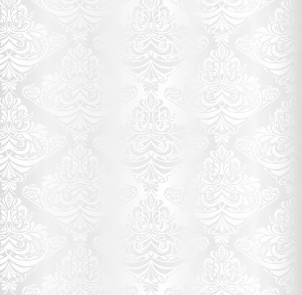 婚礼与复古花卉装饰的白色锦缎模式 — 图库矢量图片