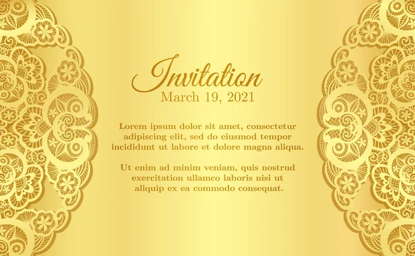 Cubierta de invitación de oro vintage con decoración de encaje — Vector de stock