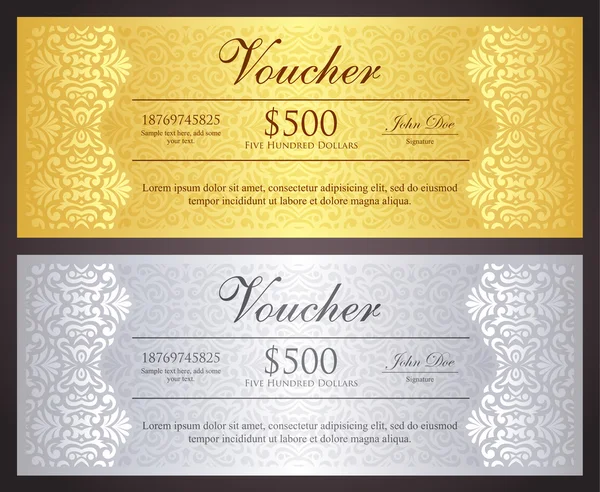 Certificado de regalo de oro y plata de lujo en estilo vintage — Vector de stock