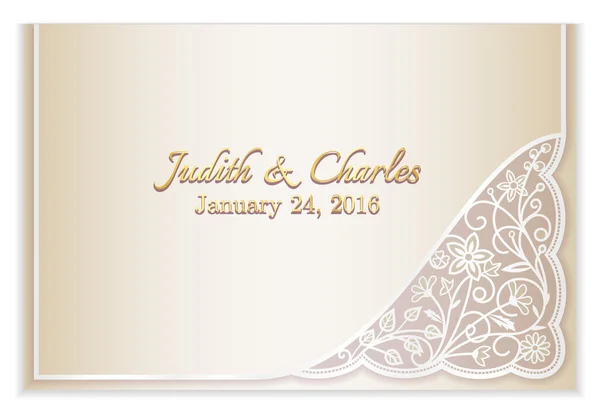 Champagner Hochzeitsankündigung mit silberner floraler Spitze — Stockvektor