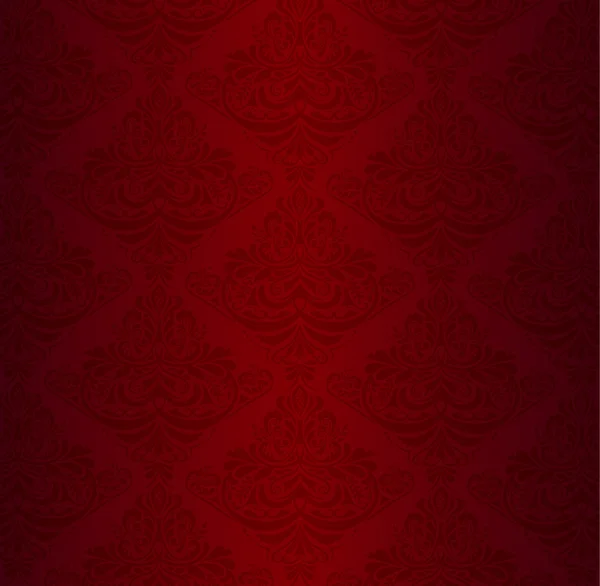 Patrón de damasco rojo con adorno floral vintage — Vector de stock