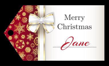 Lüks Noel ad etiketi altın kar tanesi ve Beyaz kurdele ile