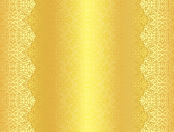 Fondo dorado de lujo con patrón floral de damasco — Vector de stock