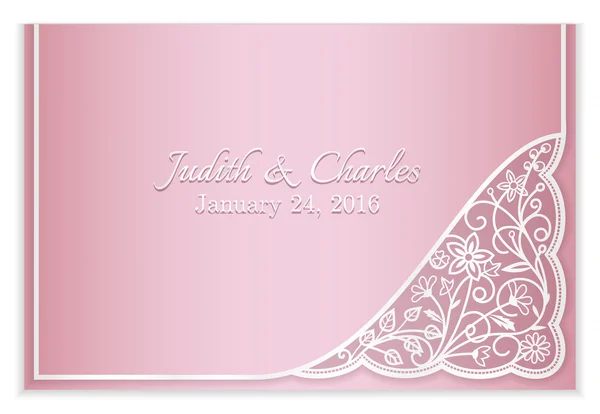 Anuncio de boda rosa con encaje floral plateado — Vector de stock