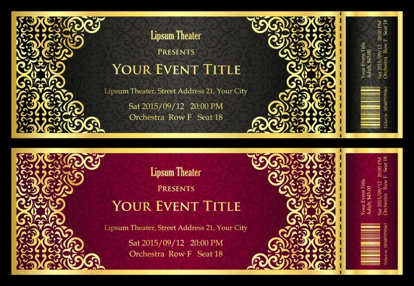 Lüks altın ve gümüş tiyatro bilet ile vintage desen