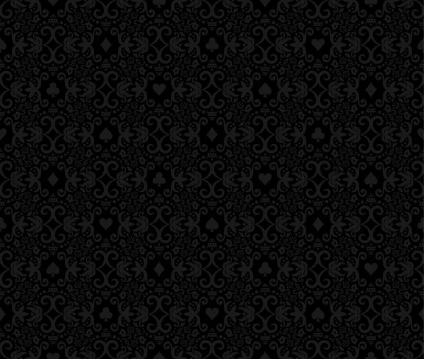 Siyah sorunsuz poker arka plan darkgrey damask deseni ile kartları simgeleri ile