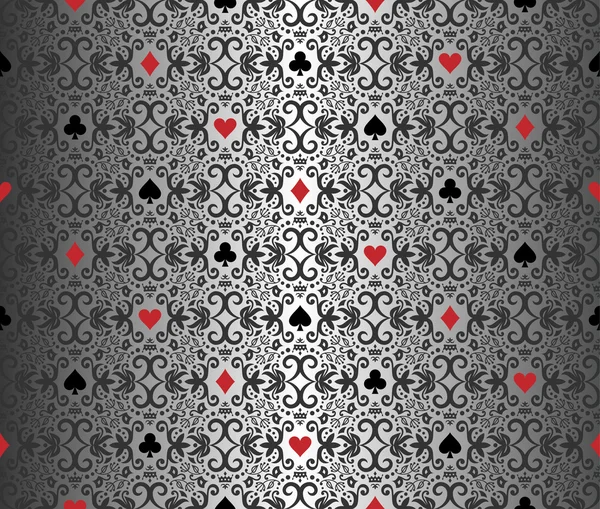 Silver poker background with damask pattern and cards symbols Royalty Free Stock Illustrations